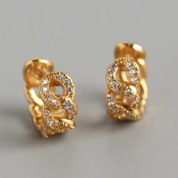 Sterling Silver Gold Plated Rhinestone Earrings - Picture 3 of 5